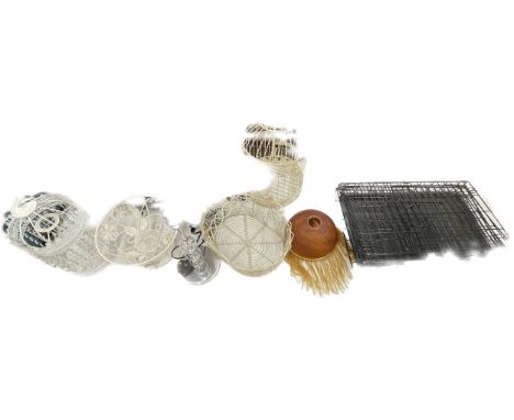 Selection of miscellaneous items includes Lamp, Light fitting, metal bird cage, vintage light fitting 