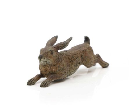 An Austrian cold-painted bronze figure, c.1900, of a hare, 16.5cm longCondition ReportChipping and flakes to the paint throug