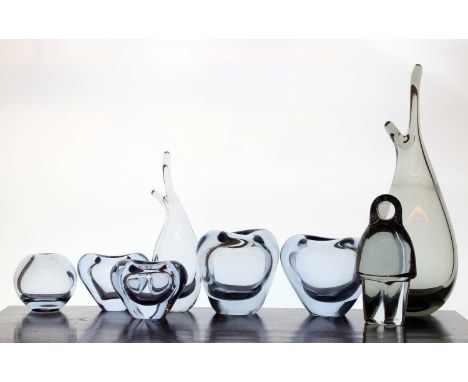 A collection of Holmegaard glass items, 20th century, of various forms, all designed by Per Lutken for Holmegaard, comprising