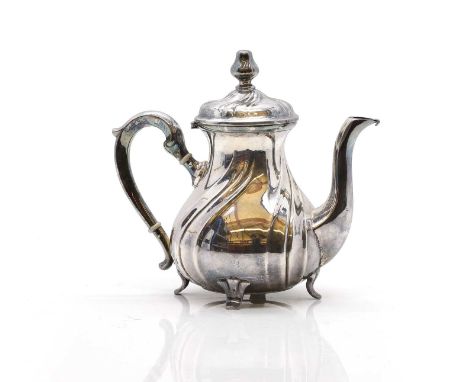 A German silver coffee pot  crescent moon and crown mark, marked 835, with ivory insulators,  18.5cm high 10.54ozt  IMPORTANT