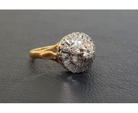 DIAMOND CLUSTER RINGthe multi diamonds in stepped setting totaling approximately 0.3cts, on eighteen carat gold shank, ring s