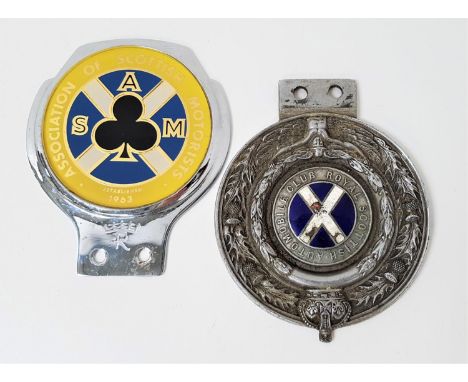 ROYAL SCOTTISH AUTOMOBILE CLUB CAR BADGEwith central enamel Saltire and numbered AA2160, together with an Association Of Scot