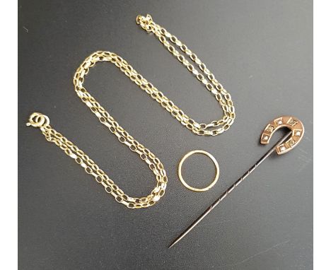 NINE CARAT GOLD NECK CHAINapproximately 45.5cm long, and a nine carat gold single hoop earring, total weight approximately 2.