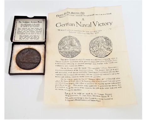 THE LUSITANIA GERMAN MEDALboxed with accompanying propoganda leaflet 