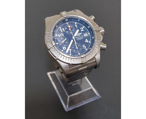 BREITLING CHRONOMETRE AVENGER WRISTWATCHwith a titanium case, bezel and bracelet, the circular blue dial with Arabic numerals