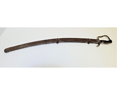 CAVALRY OFFICERS SWORDwith an 83cm curved fullered blade, the leather grip lacking the wire binding, contained in a steel sca