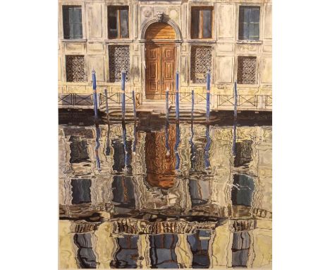 Michael Wood - Signed limited edition print - 'Mooring Posts' (Venice), artists proof, 50cm x 37.5cm, framed and glazed   Con