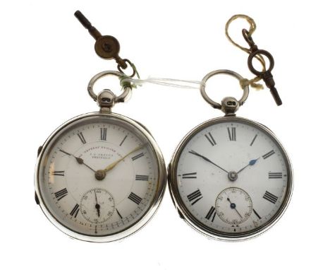 Two silver open-faced pocket watches, the first 'The Express English Lever, J.G.Graves, Sheffield', the white Roman dial with