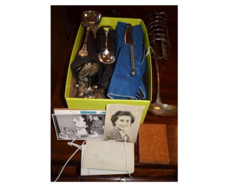 Selection of plated flatware to include; fish servers, fruit spoons, ladle, toast rack, etc   Condition: 