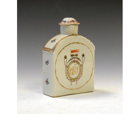 Late 18th/early 19th Century Chinese armorial porcelain tea caddy, the crested arms with monogram J.C.   Condition: 