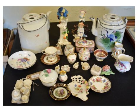 Assorted ceramics to include; pair of Oriental porcelain pots of cylindrical form decorated with birds and bats, Continental 