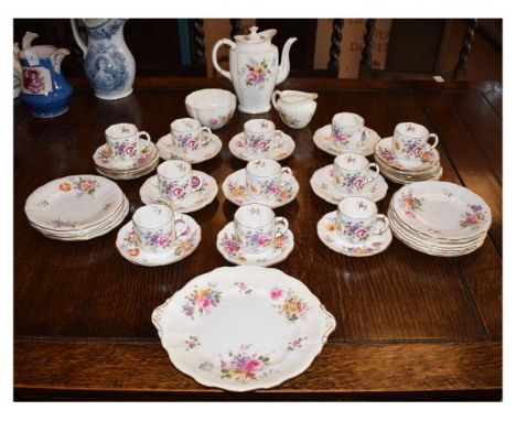 Royal Crown Derby coffee service decorated with the Derby Posies pattern comprising: coffee pot, eleven cups, twelve saucers,