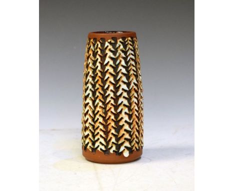 Guy Sydenham for Poole - Tapered pottery vase with 'Carved' decoration, base with impressed marks and incised cypher   Condit