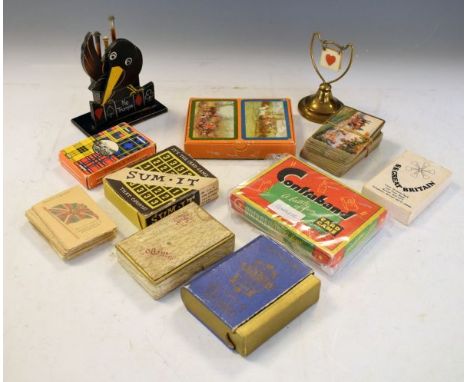Various items including vintage playing cards, Kensitas silks, whist marker etc   Condition: 