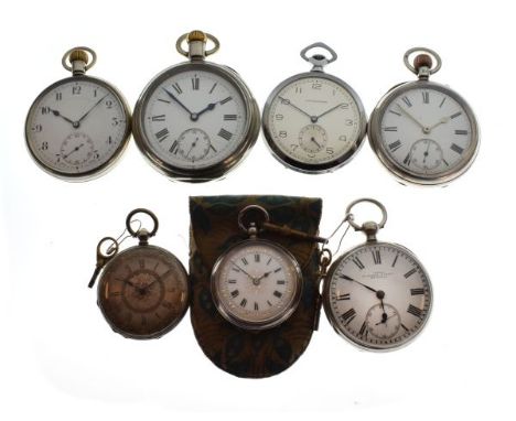 Seven assorted pocket watches comprising: four silver, the first inscribed Terry, Gardner Street, Brighton, to include; two l