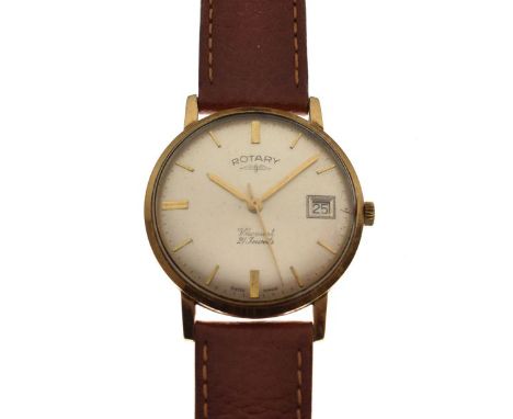 Rotary - Gents 9ct gold wristwatch, Viscount 21 jewel movement, gilt baton markers with centre seconds and date at 3, British