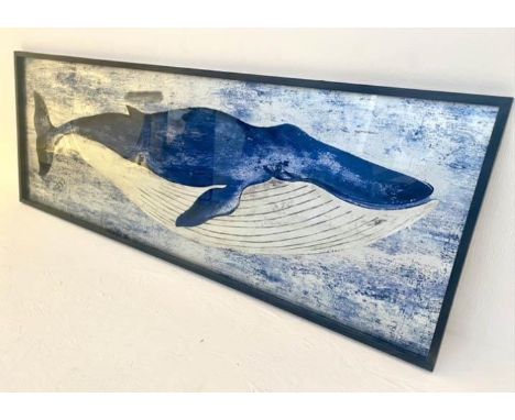 STUDY OF A BLUE WHALE, contemporary print, framed and glazed 43cm x 120cm. 