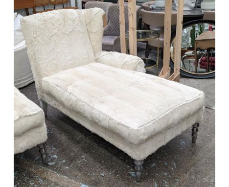 DAYBED, 75cm D x 100cm H x 153cm L, in cream furry animal hide upholstery. 