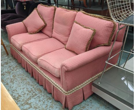 SOFA, country house style, in pink patterned fabric with tufted detail, 205cm x 107cm. 