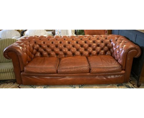 CHESTERFIELD SOFA, 73cm H x 215cm W x 93cm D, oxblood red leather. 