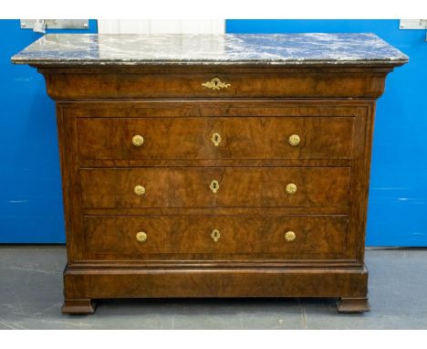 COMMODE, 97cm H x 126cm x 55cm, Louis Philippe walnut with four drawers and grey marble top. 