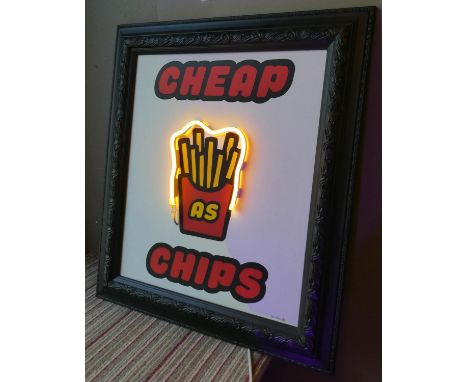 CHEAP AS CHIPS BY BEE RICH, LIGHT UP WALL ART, 83cm x 72cm. 