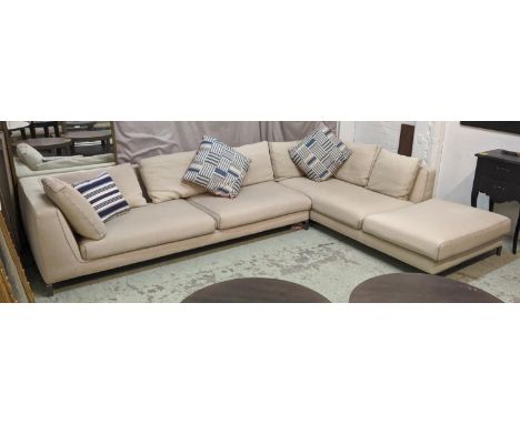 B&amp;B ITALIA L SHAPED SOFA, in the manner of Antonio Citterio, five/six seater, cream cloth upholstery, grey metal legs, 33