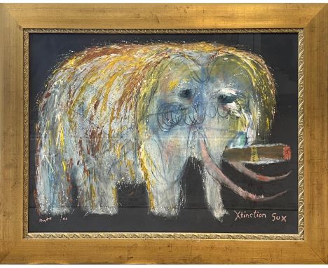 GREG HYDE (Australian b.1950), 'Xtinction Sux', mixed media, signed and dated 01', 69cm x 100cm, framed. 