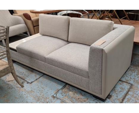 SOFA, contemporary design with faux marble side upholstered in two grey fabrics, grey leather exterior, 200cm x 93cm x 75cm. 