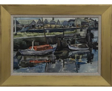 WILLIAM MARSHALL BROWN RSA RSW (SCOTTISH 1863 - 1936),BOATS IN LOCKwatercolour on paper, signed and titledimage size 36cm x 5