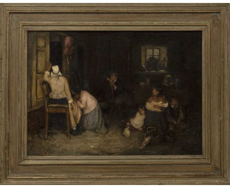 ROBERT GEMMELL HUTCHISON RSA RBA ROI RSW (SCOTTISH 1855-1936),SAD NEWSoil on canvas, signed, titled label versoimage size 36c