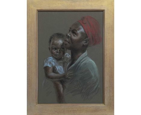 CIRCLE OF J MACDONALD HENRY (JAMACIAN 1960 - 2008),MOTHER AND CHILD pastel and charcoal on paper, signed indistinctlyimage si