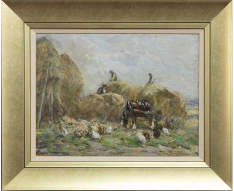GEORGE SMITH RSA (SCOTTISH 1870 - 1934),ON THE FARMoil on board, signedimage size 30cm x 40cm, overall size 46cm x 56cm Frame