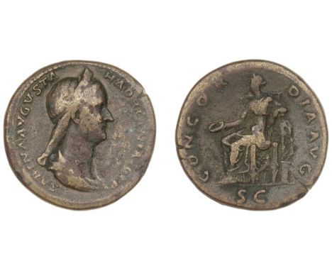 Roman Imperial Coinage, Sabina, Sestertius, c. 130-3, draped bust right with queue and stephane, rev. Concordia seated left, 