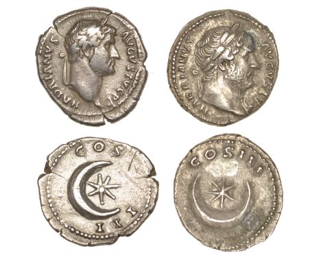 Roman Imperial Coinage, Hadrian, Denarii (2), both c. 126-7, revs. seven-pointed star within crescent, 3.26g, similar but wit