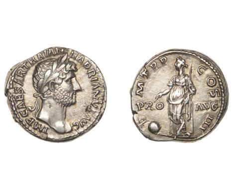 Roman Imperial Coinage, Hadrian, Denarius, 121-3, laureate bust right, rev. Providentia standing left, pointing at globe and 