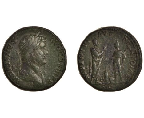Roman Imperial Coinage, Hadrian, Sestertius, c. 130-3, laureate draped bust right, rev. Hadrian standing right, raising right