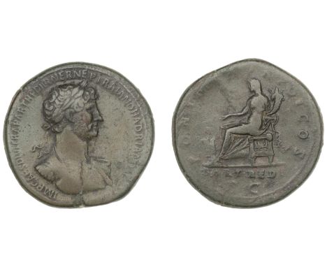 Roman Imperial Coinage, Hadrian, Sestertius, 117, laureate, draped and cuirassed bust right, rev. Fortuna seated left holding