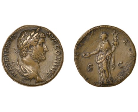 Roman Imperial Coinage, Hadrian, Sestertius, c. 133-5, laureate draped bust right, rev. Fortuna standing left holding patera 