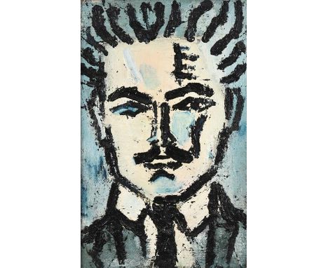Joash Woodrow (1927-2006) ''Portrait of Saul Woodrow'' Oil on sackcloth, 109cm by 67cm  Provenance: 108 Fine Art, Harrogate, 