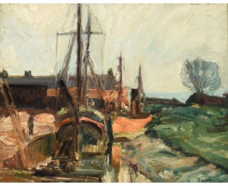 Ronald Ossory Dunlop RA (1894-1973) Irish Boatyard  Signed, oil on canvas, 39.5cm by 50cm   Provenance: Louise Kosman, Edinbu