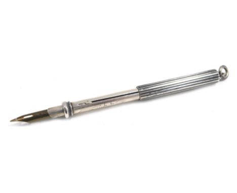 A Victorian Mordan &amp; Co white metal pencil case, of engine turned design with internal inscription LL from Short Court Of