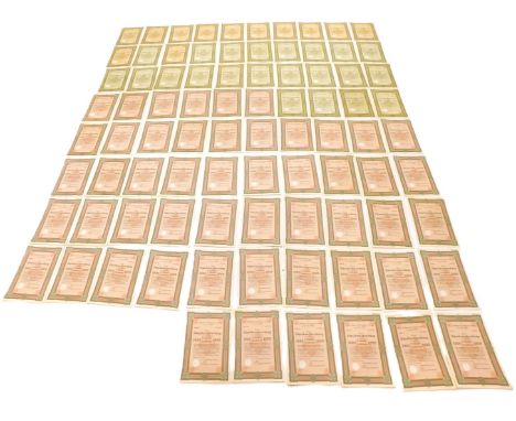 A group of German Third Reich share certificates, with governmental seals for the period, to include 1000, 100 and 500 Reichs