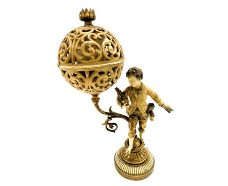 A 20thC Continental gilt and cream painted figural table lamp, with single fitting, 58cm high. (AF)