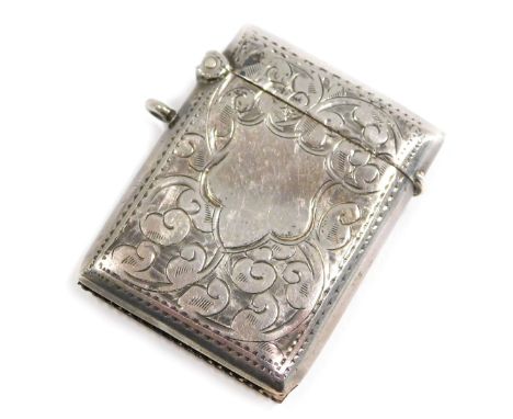 A George V silver match case, with engine turned scroll decoration and a vacant cartouche, maker WHH, Birmingham 1935, 0.76oz