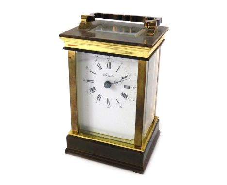 An Angelus brass carriage clock, of plain form, 16cm high.&nbsp;