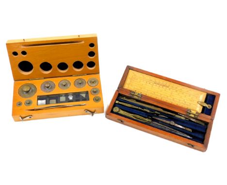 Two cased scientific instrument sets, comprising a Griffin &amp; Taylor cased scale set, and a Heffer of Cambridge mahogany c