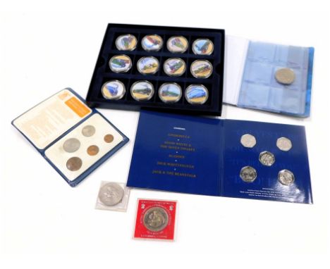 A group of coinage, comprising Westminster Productions Pantomime Fifty Pence Collection, Britain's First Decimal Coin Pack, c