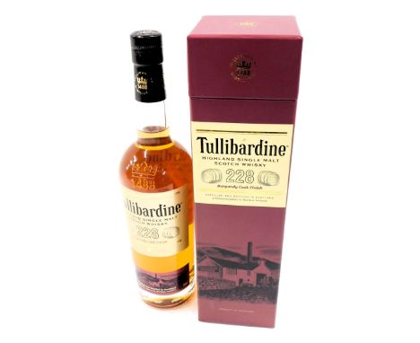 A bottle of Tullibardine 228 Highland Single Malt Scotch whisky, boxed. 