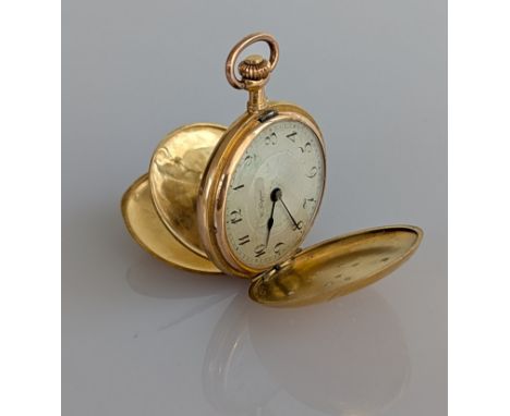 An Edwardian yellow gold stem-wind full-hunter fob watch with diamond decoration to case, Arabic numerals, signed to face for